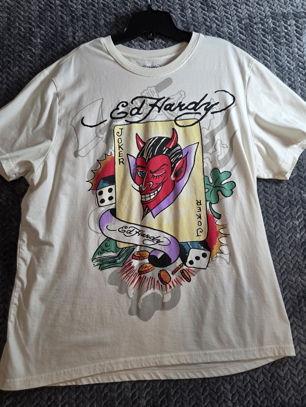 Ed Hardy White Graphic Joker Devil T-Shirt